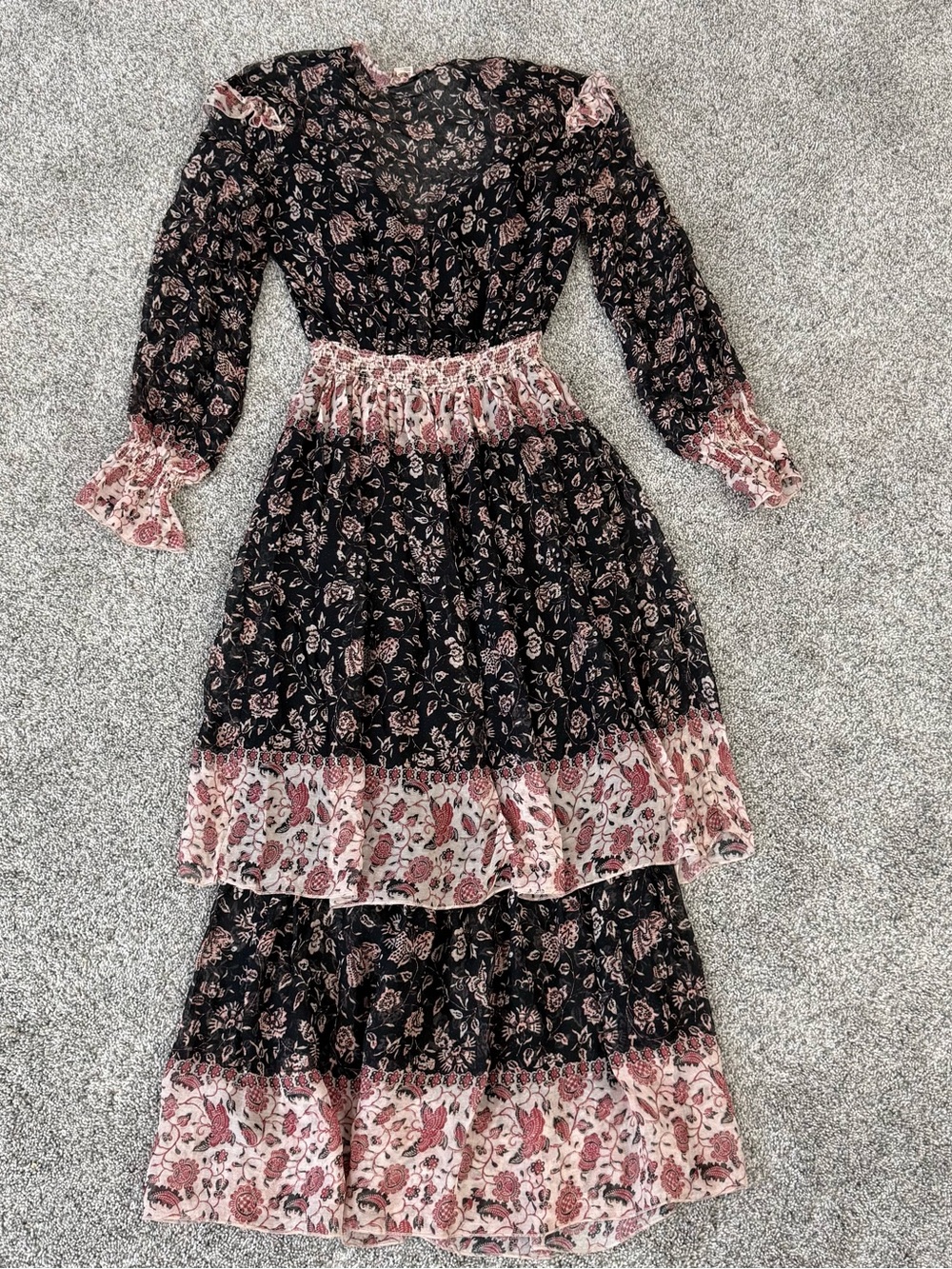 H&M Black Floral Prairie Coquette Boho Fairy Cottagecore Maxi Dress Women’s US 2 - Picture 13 of 14